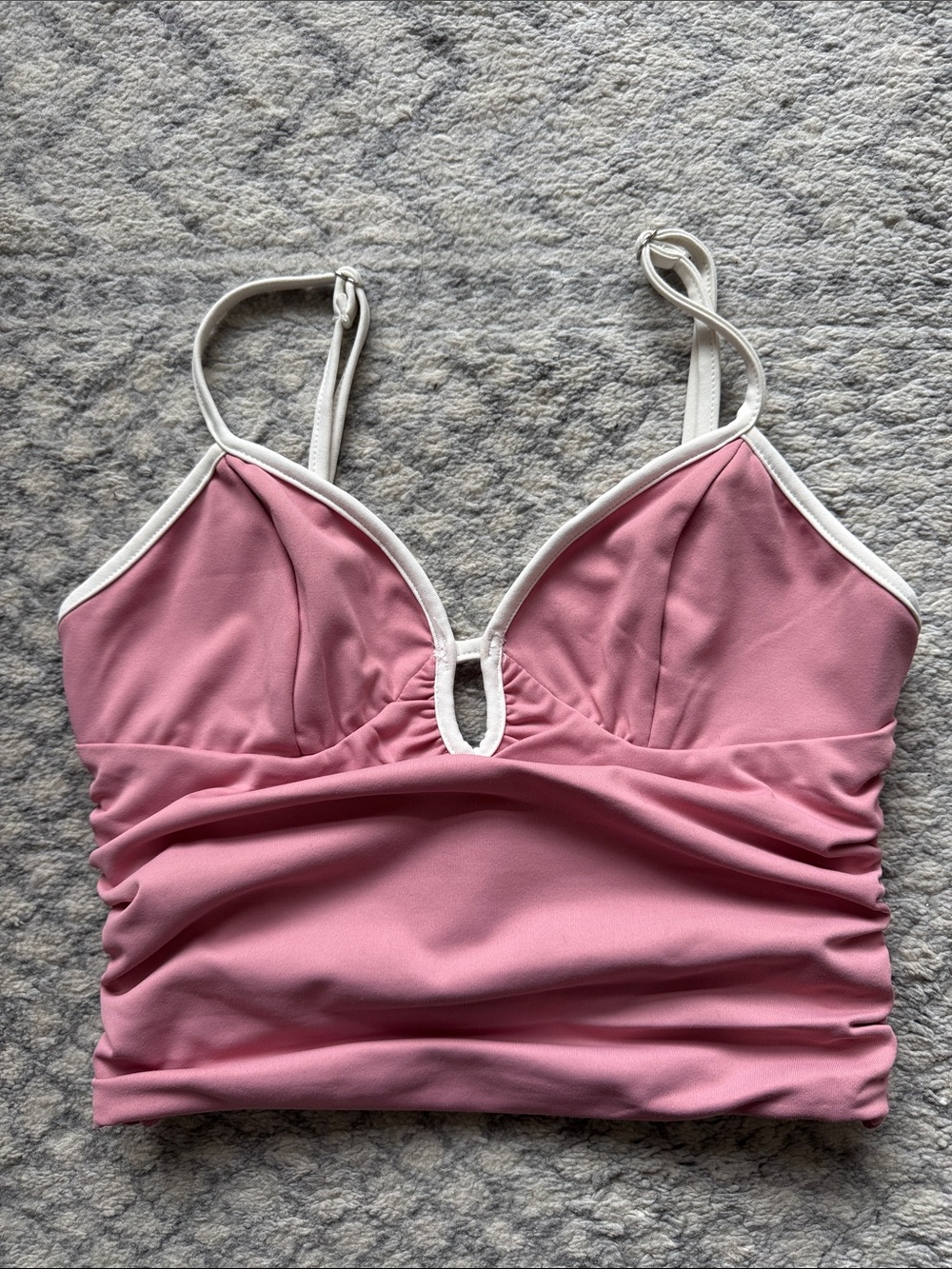 White Fox Pink Ruched Tank with White Trim